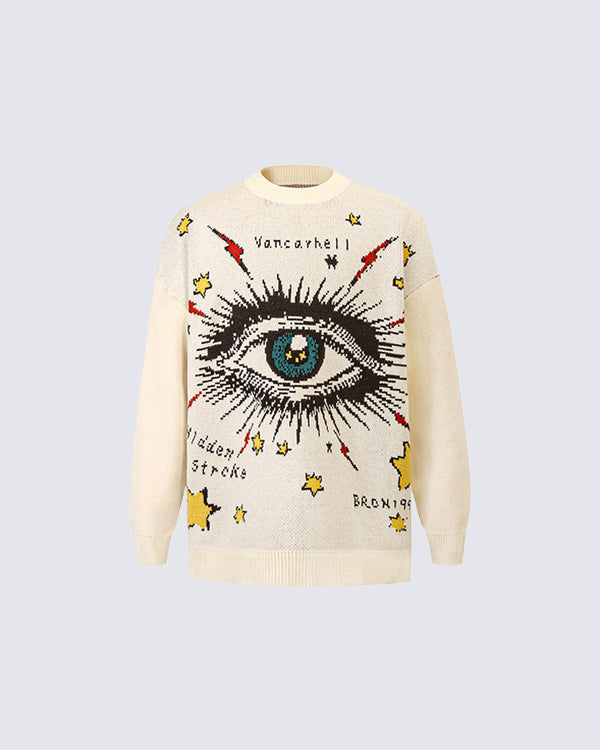 Creative Eye Pattern Knit Sweater