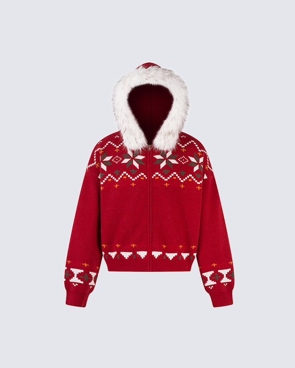 Christmas Style Furry Hood Sweatshirt