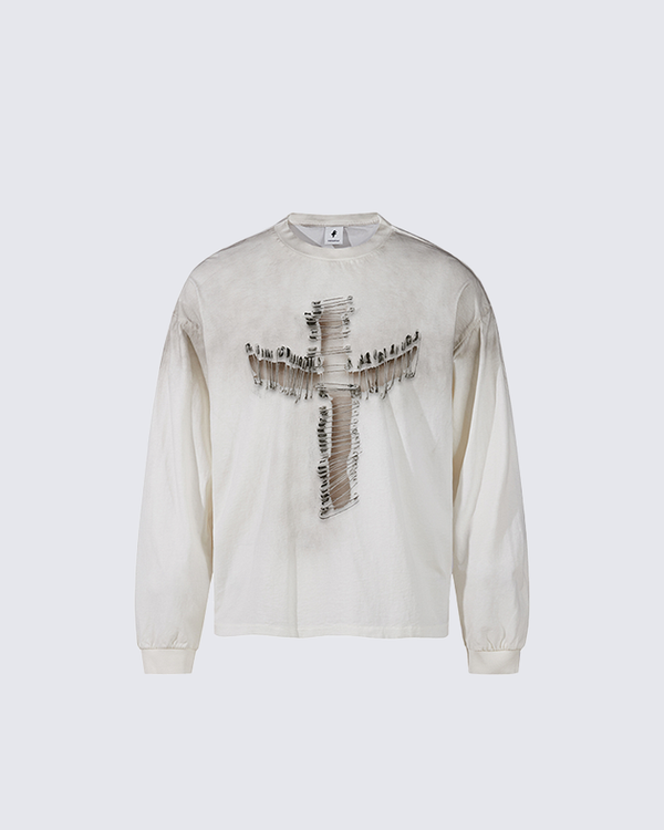 Distressed Cross Graphic Long Sleeve T-Shirt