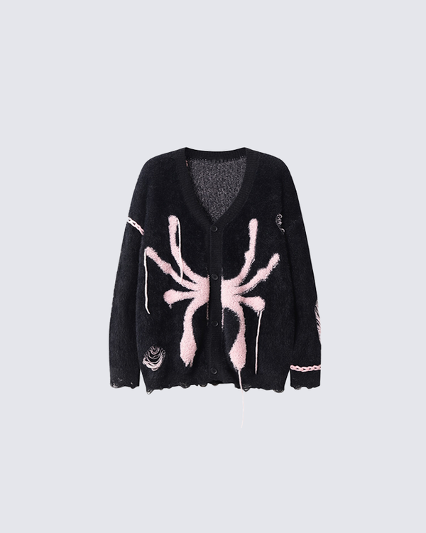 Spider Graphic Knit Cardigan
