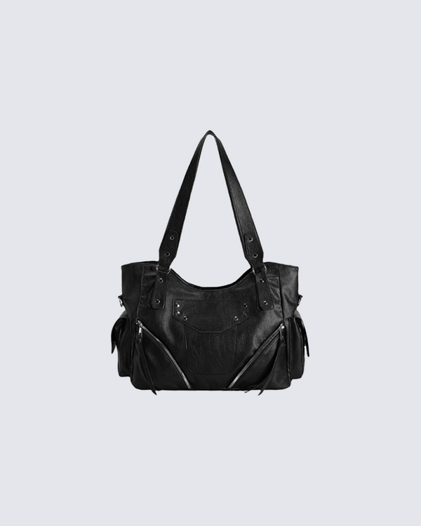 Urban Utility Black Multi-Pocket Tote Shoulder Bag