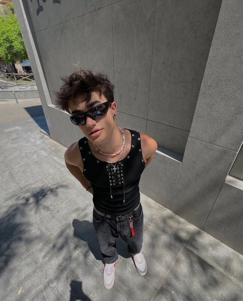 Punk Lace-Up Rivet Tank Top