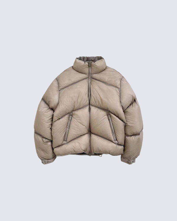 White Duck Down Stand Collar Puffer Jacket