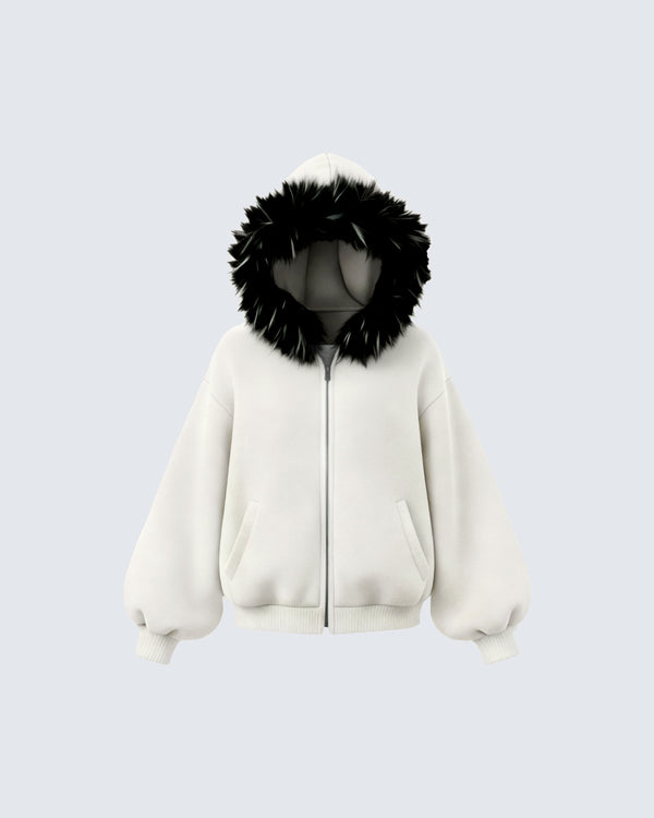 Fur collar cozy hoodie