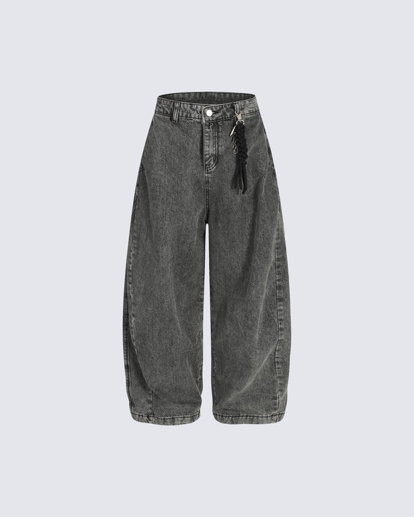Autumn Streetwear Denim Pants with Keychain Accessory