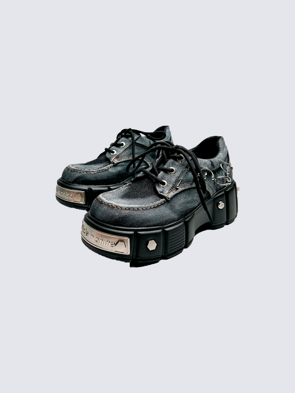 Distressed Denim Platform Tech Shoes