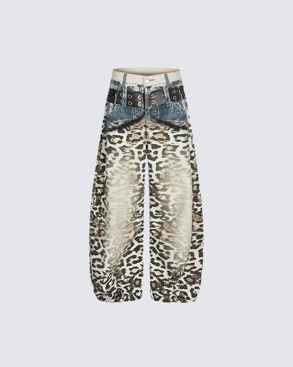 Leopard Print Wide-Leg Jeans