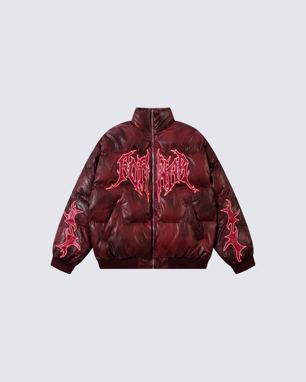 Embroidered PU Leather Warm Cotton Jacket