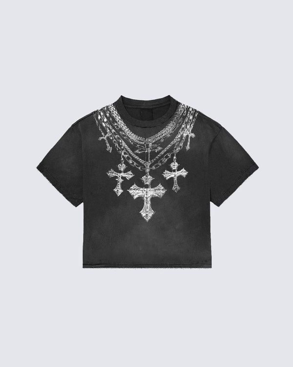 Washed Hip-Hop Chain Print Cotton Boxy Tee