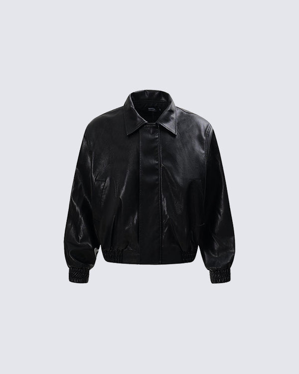 Classic Black Faux Leather Jacket