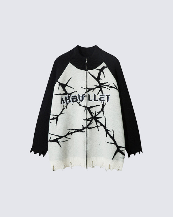 Jacquard Letter High Collar Knitted Sweater