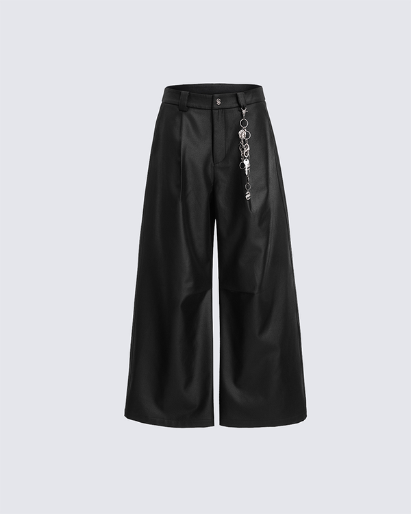 Minimalist Wide-Leg Trousers with Chain Pendant