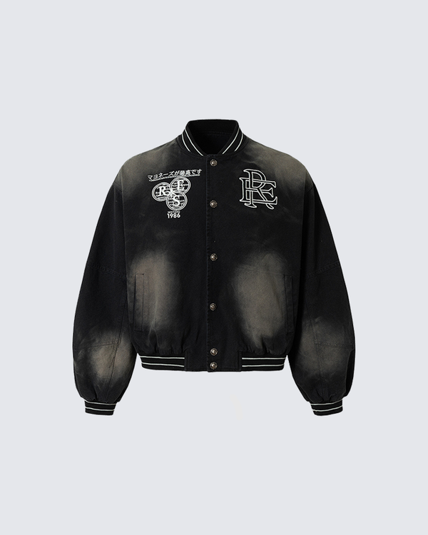 Vintage Washed Varsity Bomber Jacket