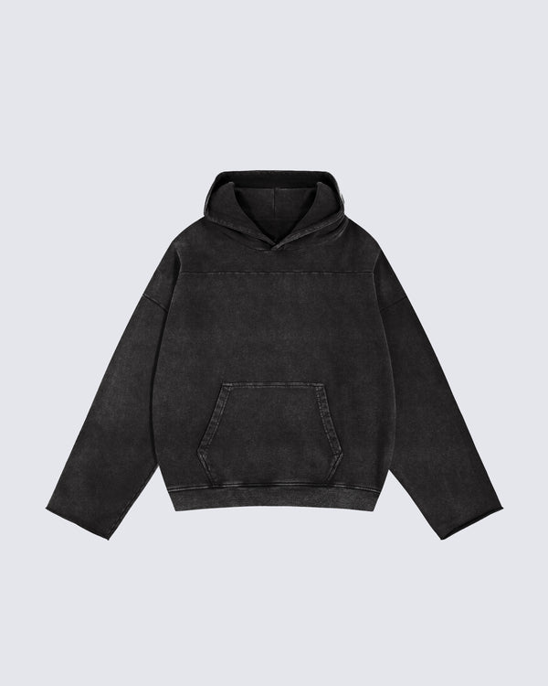 Washed Split-Panel Frayed Hoodie