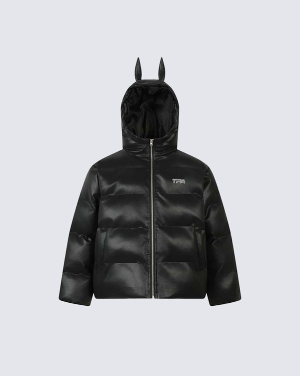 High-Street Doberman Devil-Ear PU Leather Padded Jacket