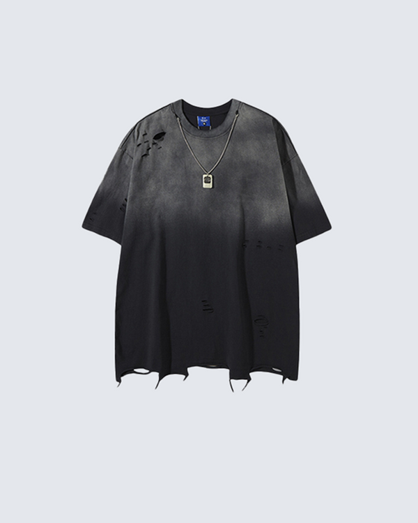 Distressed Gradient Black T-Shirt