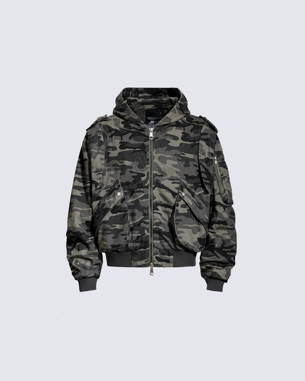Camouflage Hooded Cargo Jacket