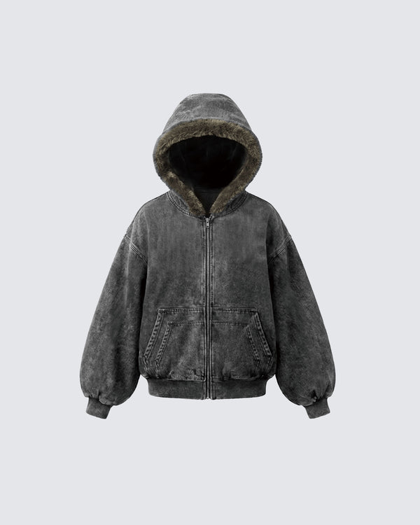 Cropped-Boxy Hoodie in Stone-Washed Cotton