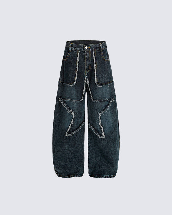 Star Patchwork Wide-Leg Jeans