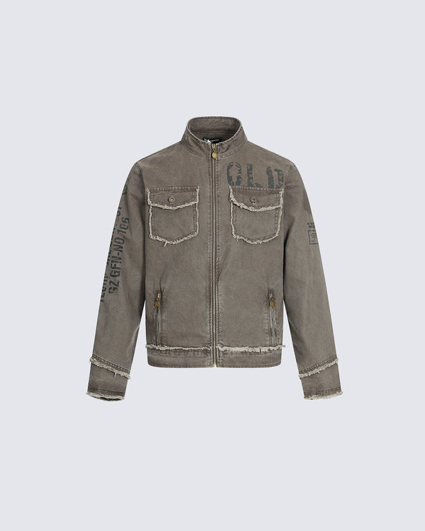 Heavyweight Frayed Distressed Denim Work Jacket