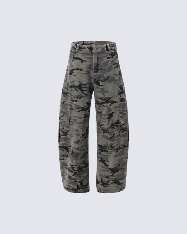 Multi-Pocket Scimitar Camouflage Denim Pants