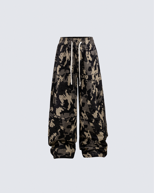 Camouflage Wide-Leg Pants