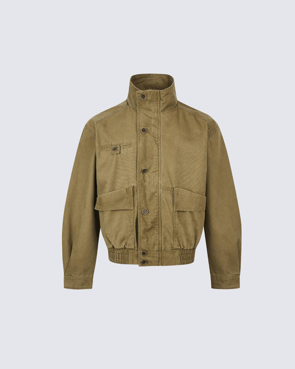 Vintage High-Neck Utility Jacket