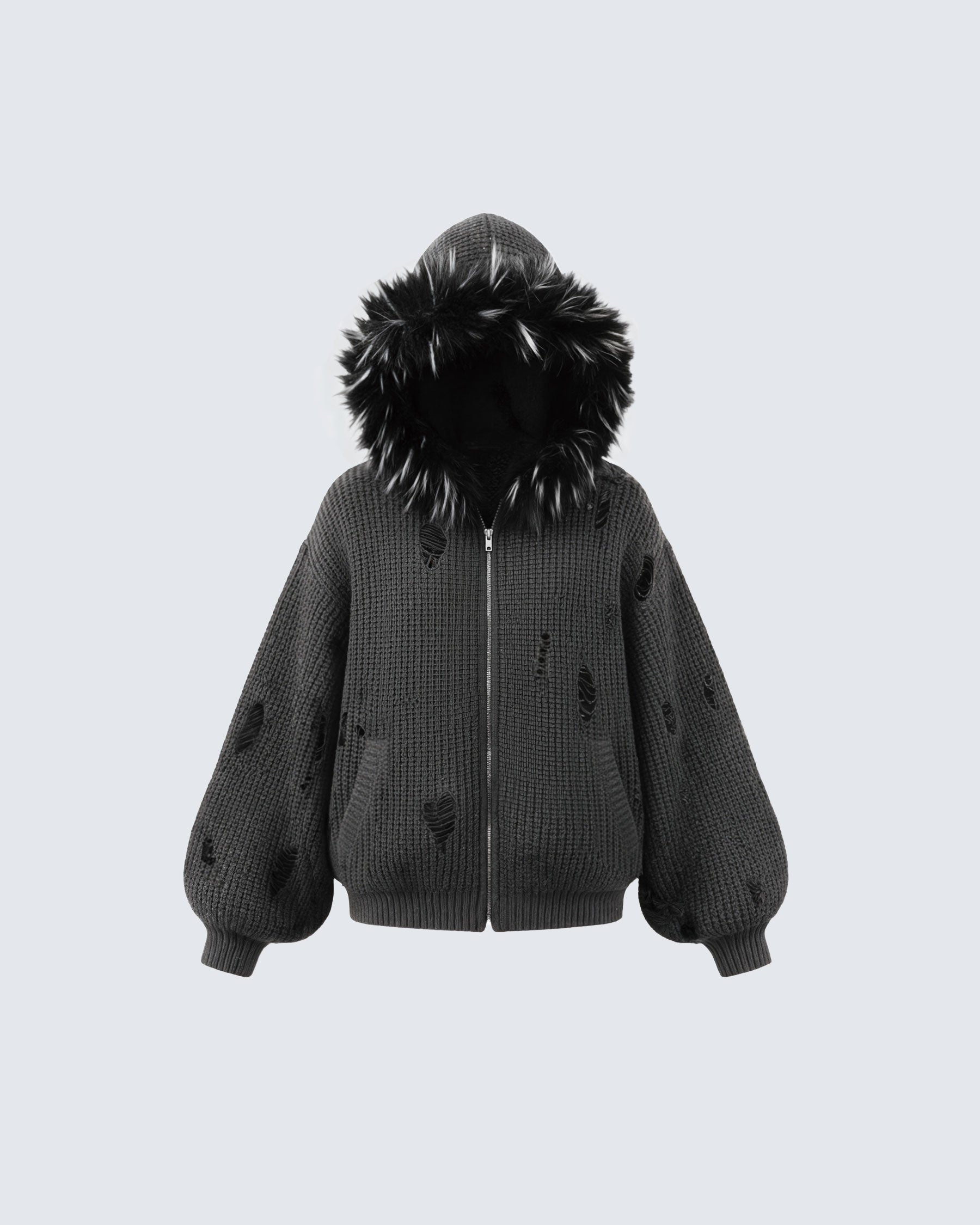 Distressed Waffle Knit Hoodie – KIIKIO