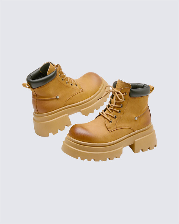British Style Chunky Sole Leather Martin Boots