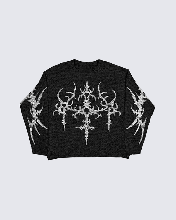 Dark Graphic Knit Sweater Oversized Heavy Street Style