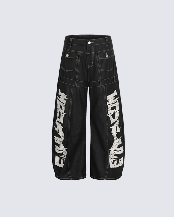 Bold Letter Print Wide-Leg Pants