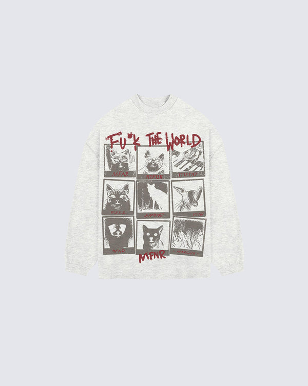 Vintage Street Cat Print Long Sleeve T-Shirt