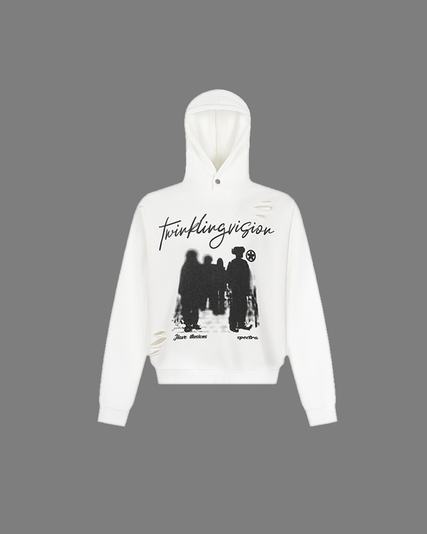 Distressed Silhouette Graphic White Hoodie