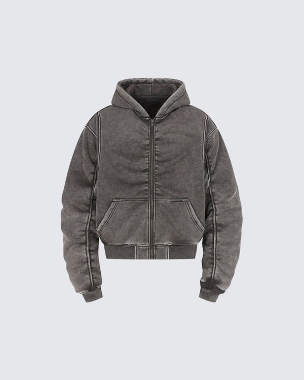 Wrinkled Fleece-Lined Hooded Jacket