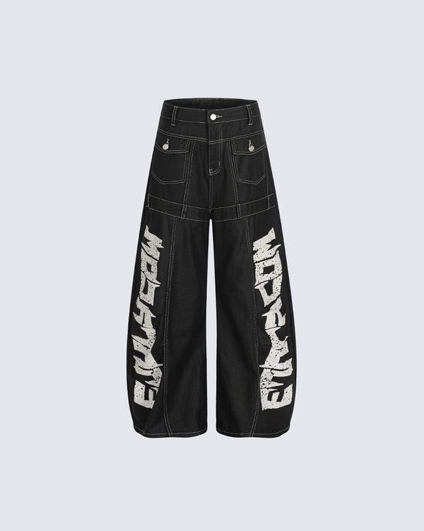 Coated Letter Print Machete Jeans