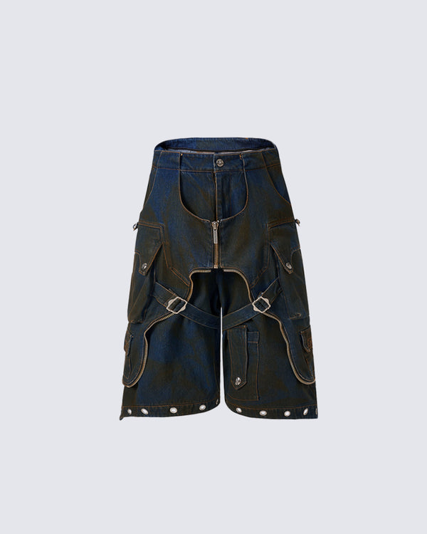 Patchwork Cargo Denim Capris