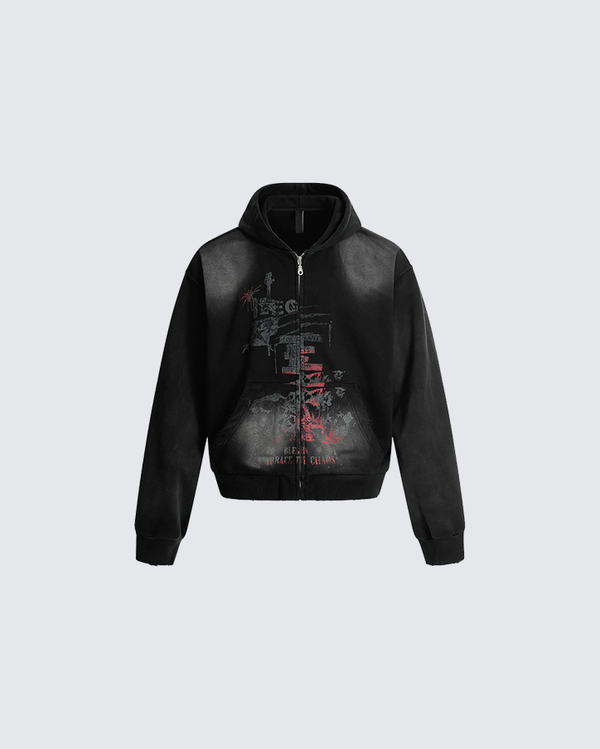 Gothic Graphic Zip-Up Hoodie Sweatshirt