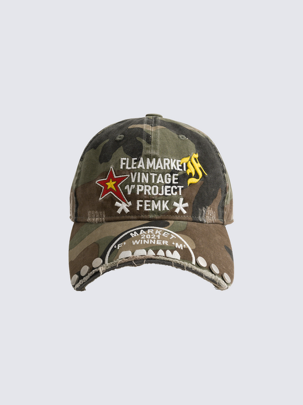 Distressed Camo Embroidered Baseball Cap