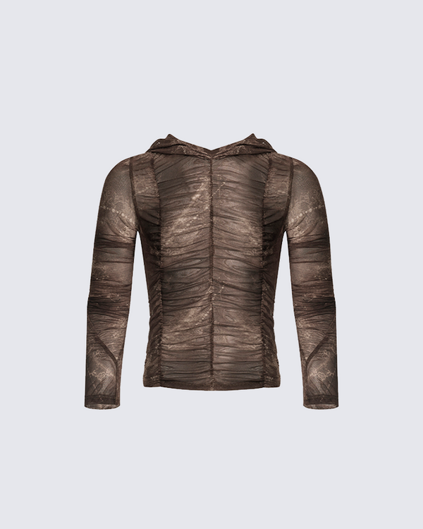 Ruched Long-Sleeve Hoodie