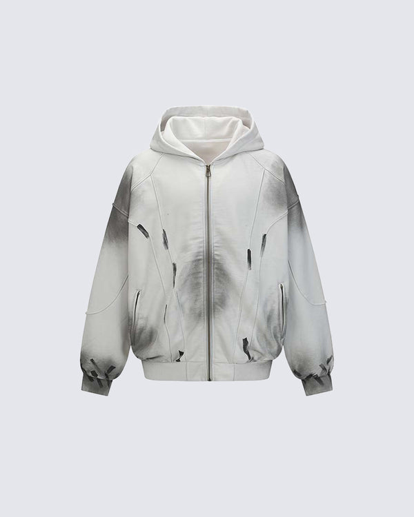 Spray-Painted Graffiti Letter Print Hoodie Cardigan