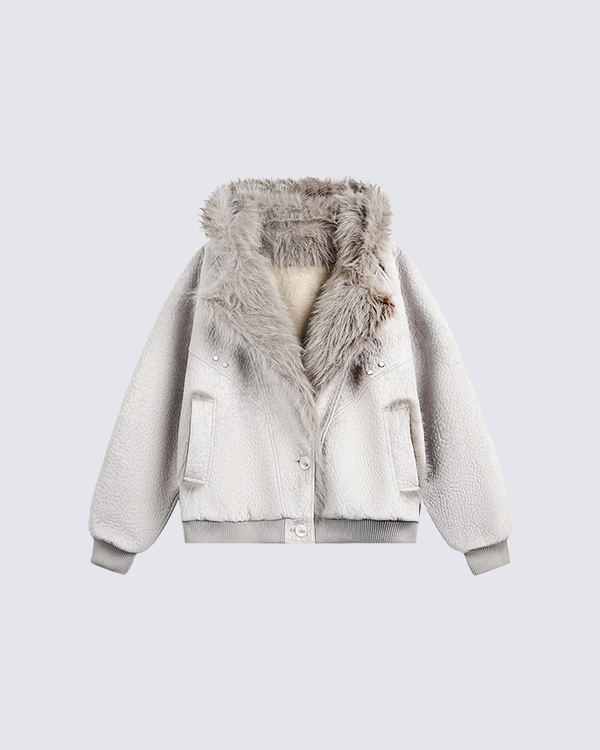 Faux Fur Collar Fleece Jacket