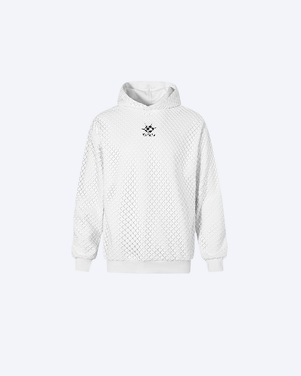 3D Textured White Hoodie – Minimalist Street Style