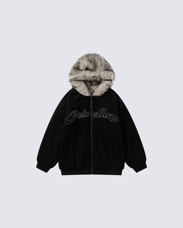 Reversible Faux Fur Hooded Cotton Coat