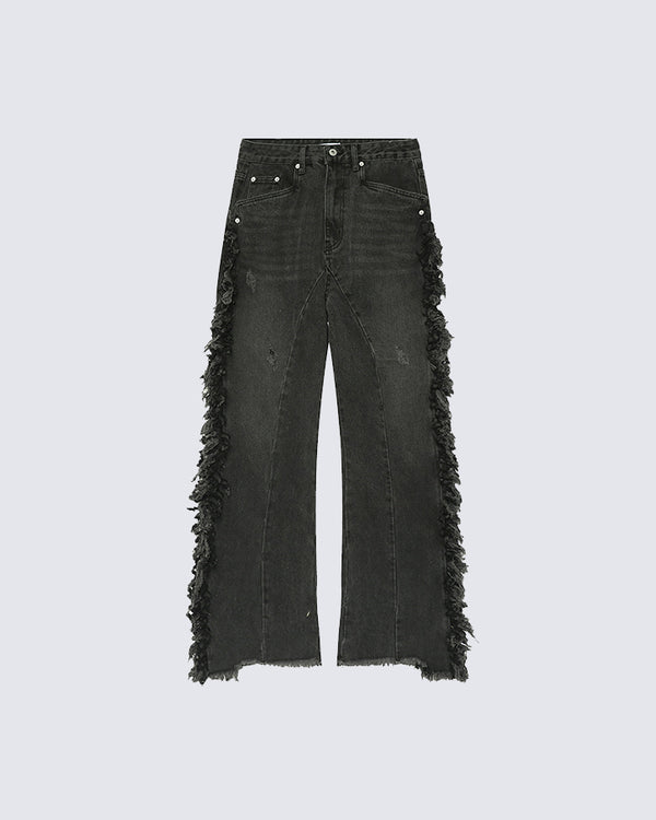 Designed Jeans With Frayed Side Panels