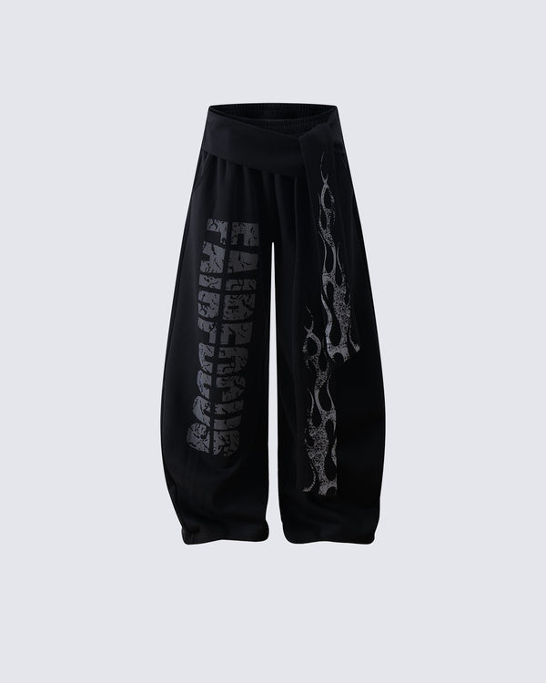 Totem Print Tie-Waist Scimitar Relaxed Wide-Leg Sweatpants