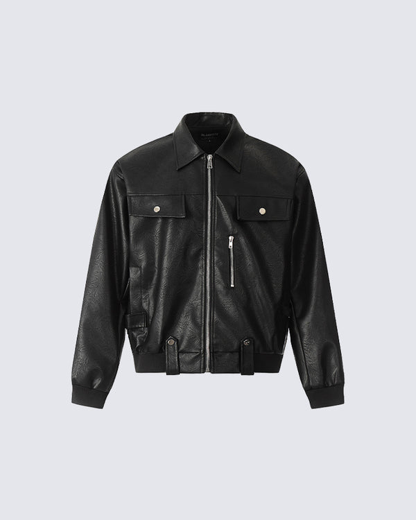 Vintage Minimalist PU Leather Jacket