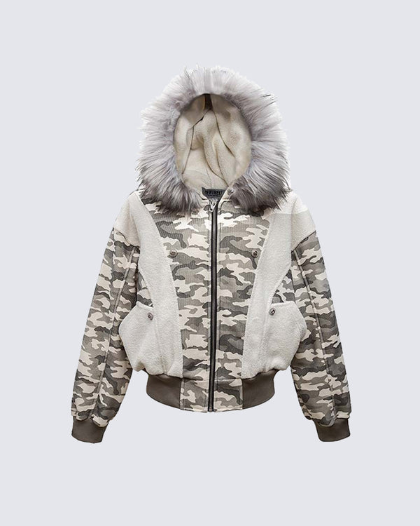 PU Leather Fur Collar Hooded Jacket