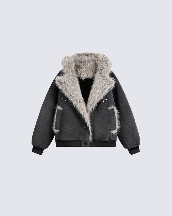 Hooded Short Padded with Faux Fur Collar Coat