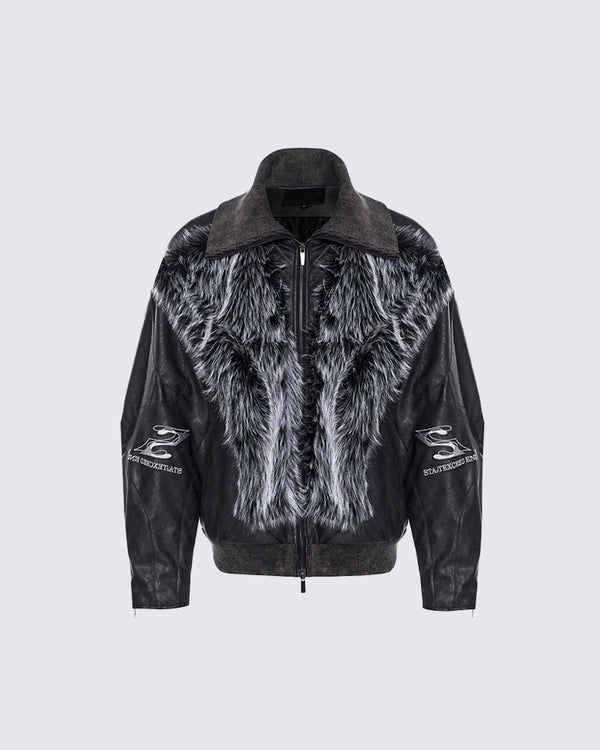 KIIKIO X STARTEXCEEDEND Faux Fur Trim Leather Jacket