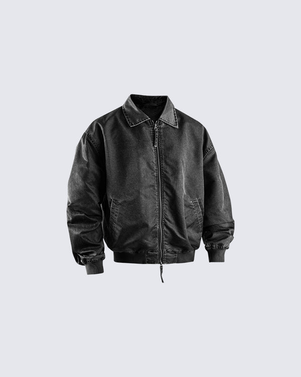 Washed Zip-Up Cotton Jacke